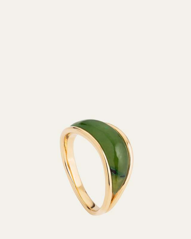 18K Yellow Gold Stream Wave Ring with Jade